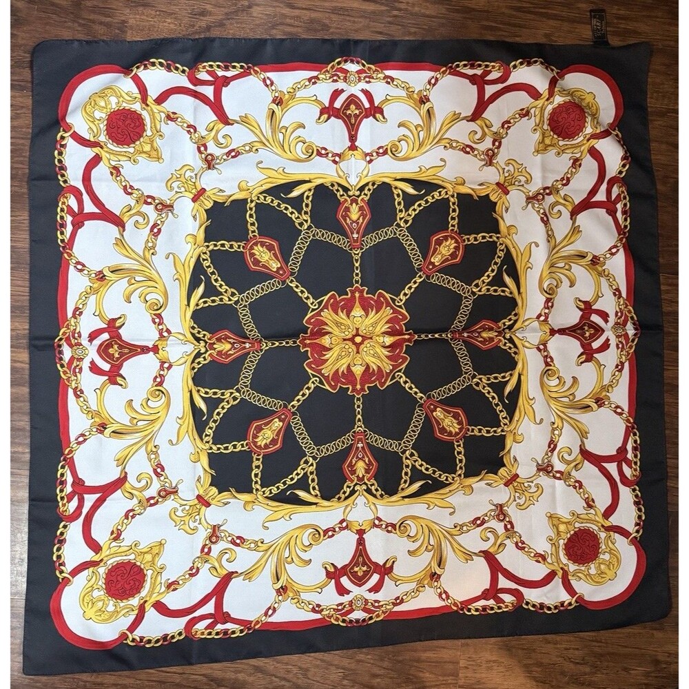 Art Of The Scarf Tie Rack Square Scarf Made in Italy Washable Baroque Style EUC